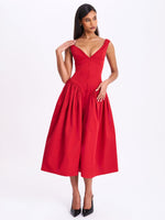 Nahla Red Drop Waist Midi Dress with Buttons Miss Circle