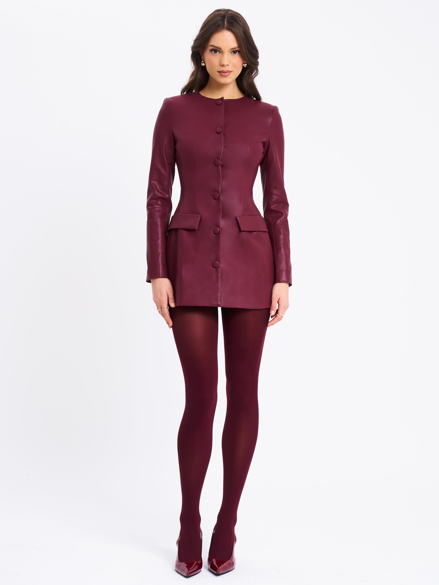 Baila Burgundy Vegan Leather Blazer Mini Dress Miss Circle