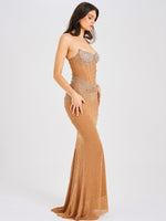 Fatima Nude Crystal Sleeveless Corset Mermaid Maxi Dress Miss Circle