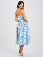 Paloma Blue Print Linen Corset Draping Top Midi Dress Miss Circle
