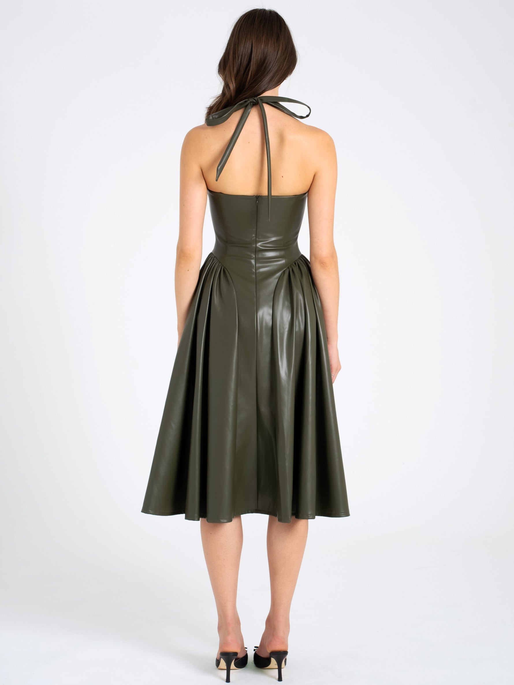 Eliana Olive Vegan Leather Dress Miss Circle