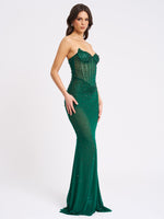 Fatima Green Crystal Sleeveless Corset Mermaid Maxi Dress Miss Circle