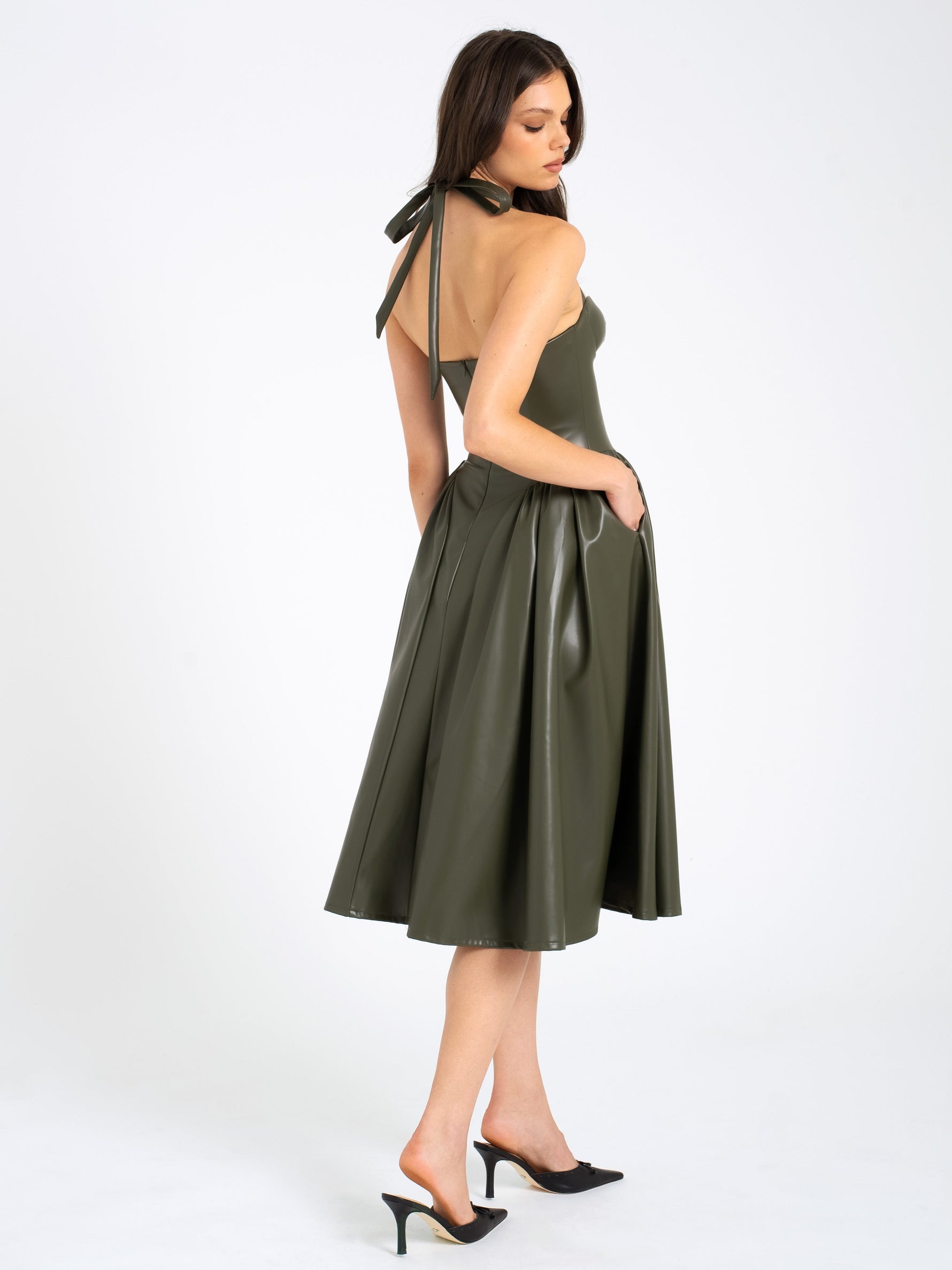 Eliana Olive Vegan Leather Dress Miss Circle