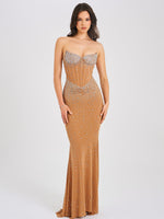 Fatima Nude Crystal Sleeveless Corset Mermaid Maxi Dress Miss Circle