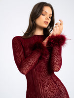 Patricia Burgundy Leopard Burnout Velvet Mesh Backless Maxi Dress Miss Circle