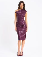 Sabina Purple Leather Slash Neck Midi Dress Miss Circle