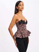 Qiara Cheetah Print Peplum Top with Lace Trim Miss Circle