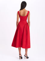 Nahla Red Drop Waist Midi Dress with Buttons Miss Circle