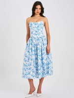 Paloma Blue Print Linen Corset Draping Top Midi Dress Miss Circle