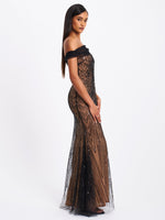 Qeturah Embroidered Sequin Off Shoulder Mesh Gown Miss Circle