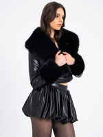 Ziah Cropped Leather Jacket with Fur Collar Miss Circle