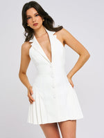 Reyna Beige Backless Pleated Mini Blazer Dress Miss Circle