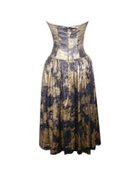 Saanvi Gold Tie Dye Bronzing Strapless Drop Waist Midi Dress