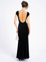 Rachael Black Velvet Pearl Embellished Gown Miss Circle