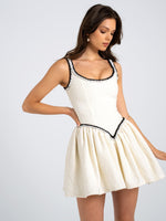 Coco White Boucle Tweed V Waist Mini Dress Miss Circle