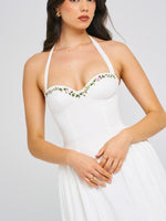 Gianna White Embroidered Halter Maxi Dress Miss Circle