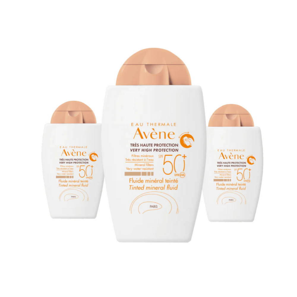 Avene Fluide Mineral Teintee Spf 50 40 ml Tinted Sunscreen -3 Pack - By Baano