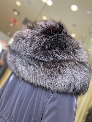 Genuine Silver Fox Fully Lined Hood Rabbit Insulated Parka - By Baano