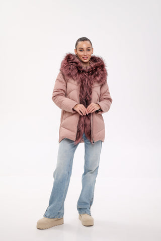 Genuine Silver Fox Fur Trim Down Insulated Parka - By Baano