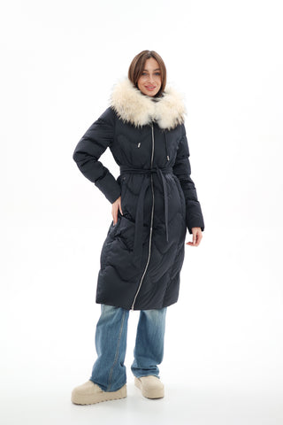 Genuine Fur Trim Down Fill Coat - By Baano