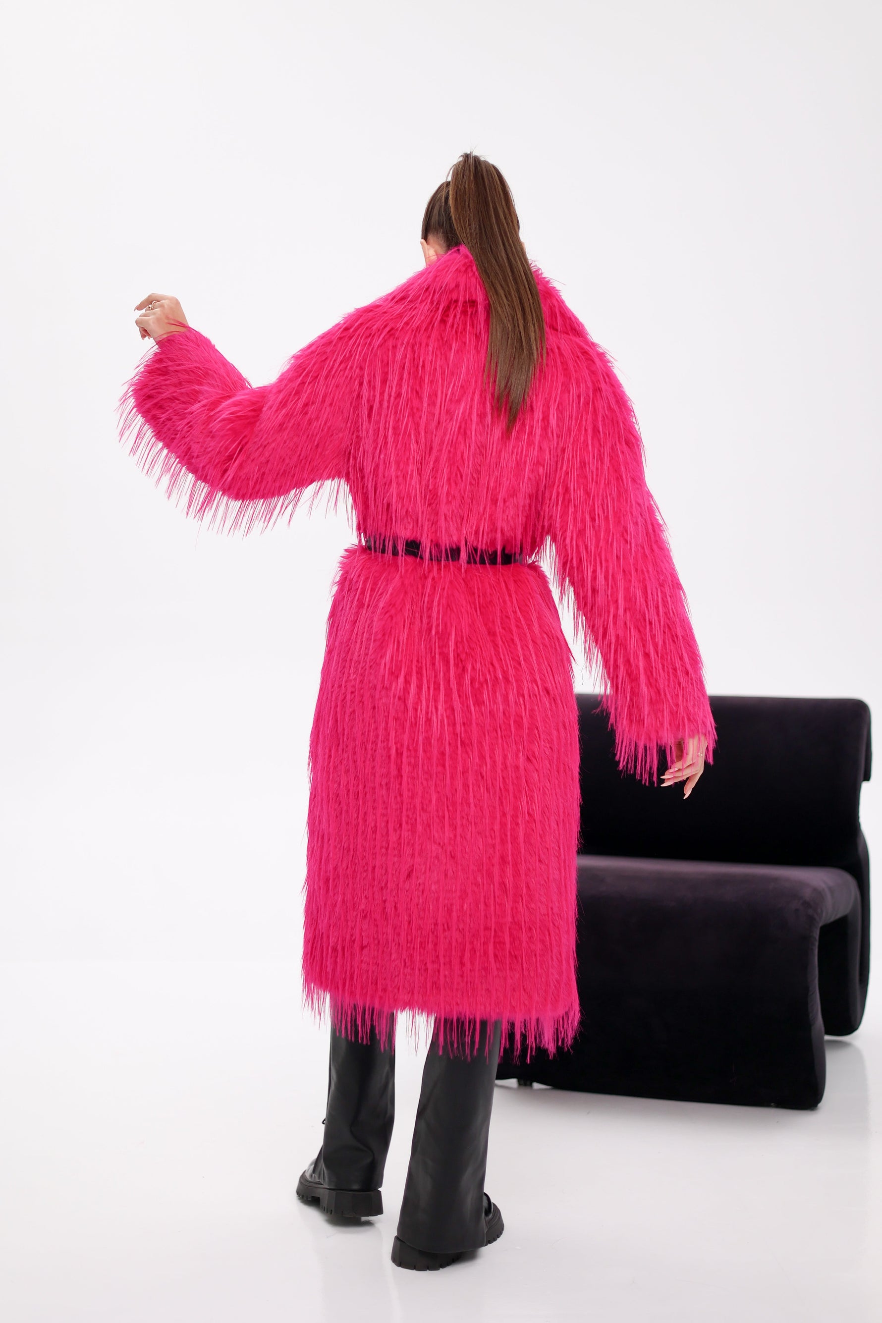 Faux Ostrich Effect Fur Coat