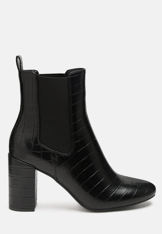 Croc Textured Block Heeled Chelsea Boots By RUW