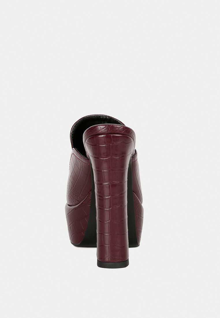 Bauhaus Croc Pattern Heeled Platform Mules