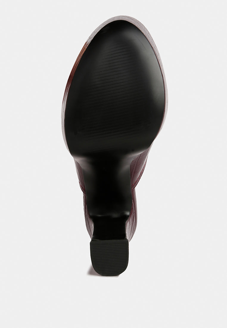 Bauhaus Croc Pattern Heeled Platform Mules