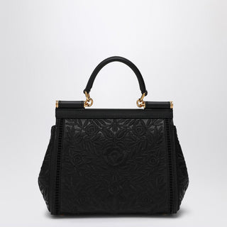 Black Embroidered Handbag Sicily Medium - By Baano