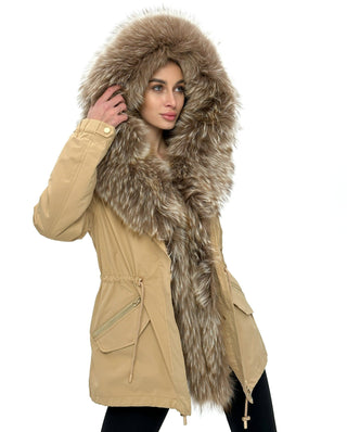 Genuine Silver Fur Trim Parka with Rabbit Fur Insulation - By Baano