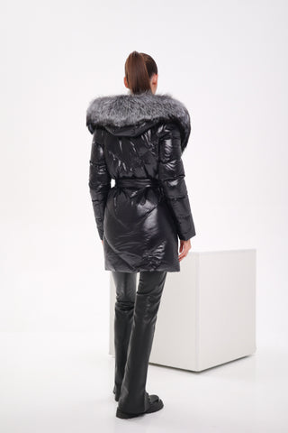 Genuine Silver Fox Fur Down Fill Coat - By Baano