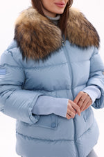 Genuine Fur Trim Down Fill Coat in Blue