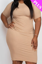 Plus Size Ribbed Short Sleeve Bodycon Midi Dress (CAPELLA)