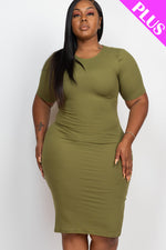 Plus Size Ribbed Short Sleeve Bodycon Midi Dress (CAPELLA)