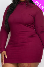 Plus Size Ribbed Long Sleeve Mock neck Mini Bodycon dress (CAPELLA)
