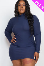 Plus Size Ribbed Long Sleeve Mock neck Mini Bodycon dress (CAPELLA)