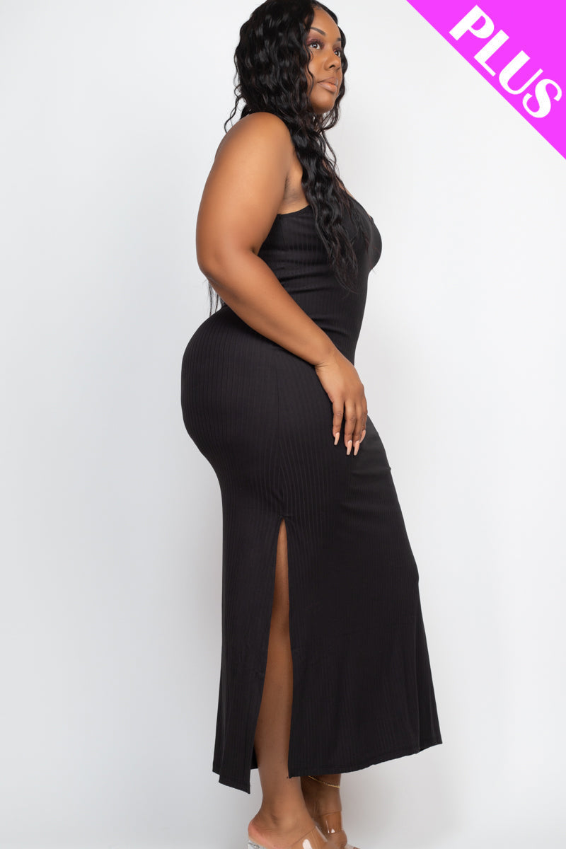 PLUS SIZE Ribbed Side Slit Long Cami Dress (CAPELLA)