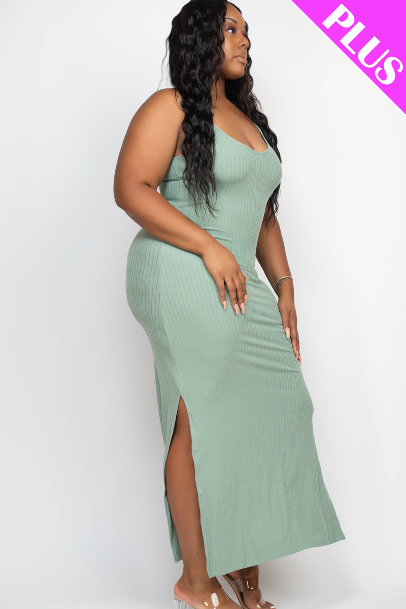 PLUS SIZE Ribbed Side Slit Long Cami Dress (CAPELLA)