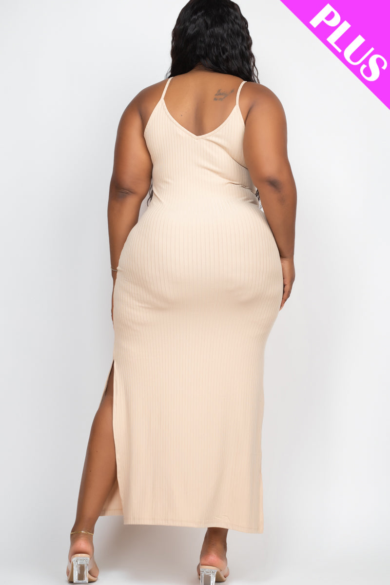 PLUS SIZE Ribbed Side Slit Long Cami Dress (CAPELLA)