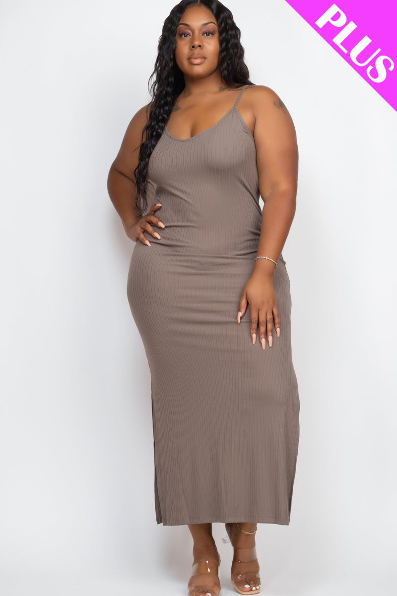 PLUS SIZE Ribbed Side Slit Long Cami Dress (CAPELLA)