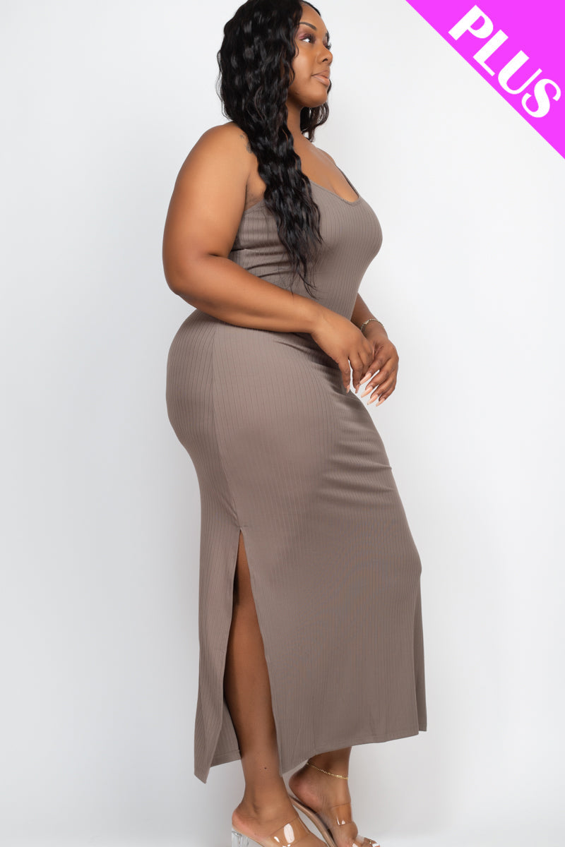 PLUS SIZE Ribbed Side Slit Long Cami Dress (CAPELLA)