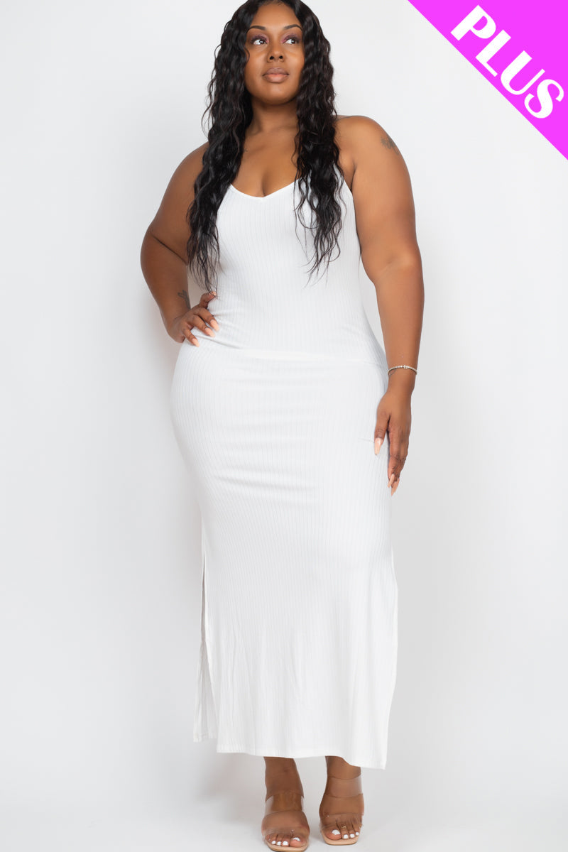 PLUS SIZE Ribbed Side Slit Long Cami Dress (CAPELLA)