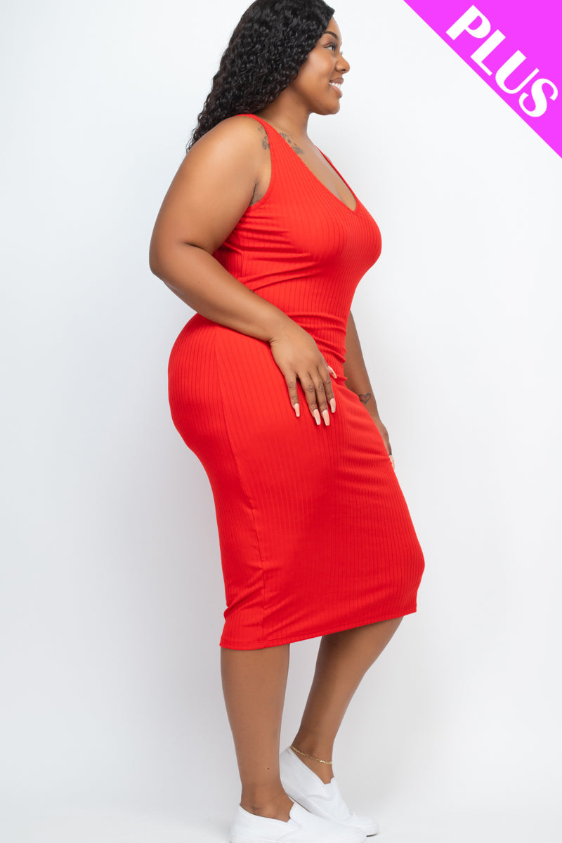Plus Size Ribbed Sleeveless Bodycon Dress (CAPELLA)