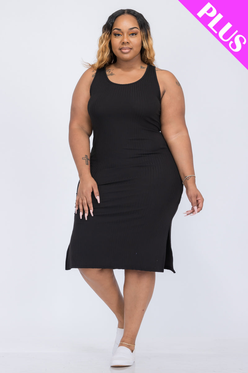 Plus Size Ribbed Side Slit Tank Dress (CAPELLA)