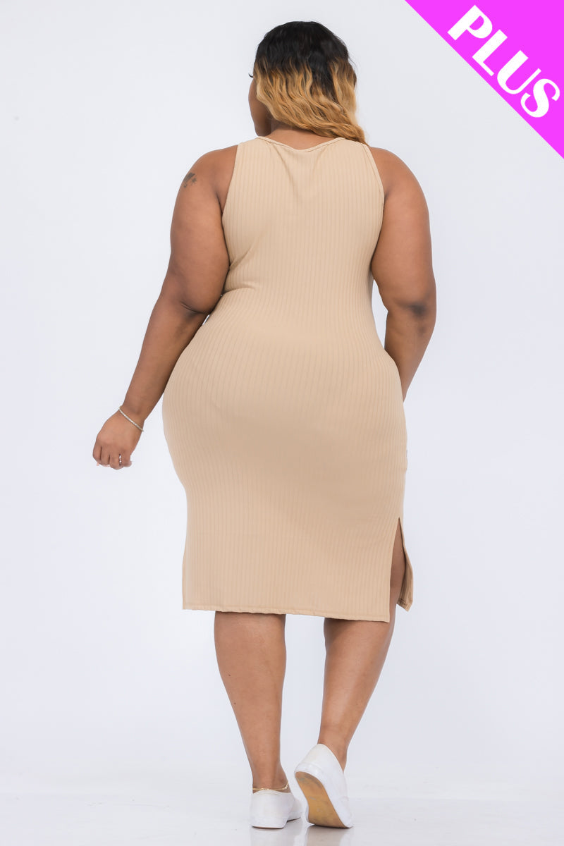 Plus Size Ribbed Side Slit Tank Dress (CAPELLA)