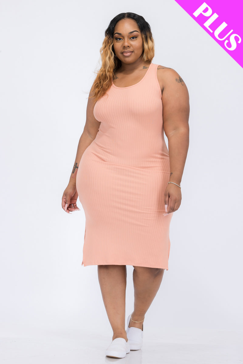 Plus Size Ribbed Side Slit Tank Dress (CAPELLA)
