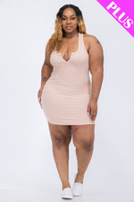 Plus Size Ribbed Split Neck Tank Mini Dress (CAPELLA)
