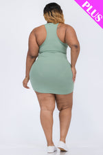 Plus Size Ribbed Split Neck Tank Mini Dress (CAPELLA)