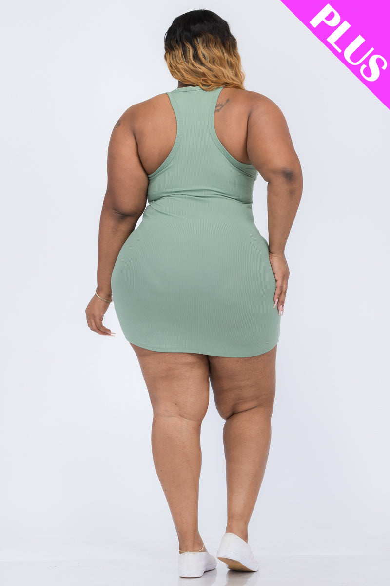 Plus Size Ribbed Split Neck Tank Mini Dress (CAPELLA)