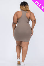 Plus Size Ribbed Split Neck Tank Mini Dress (CAPELLA)